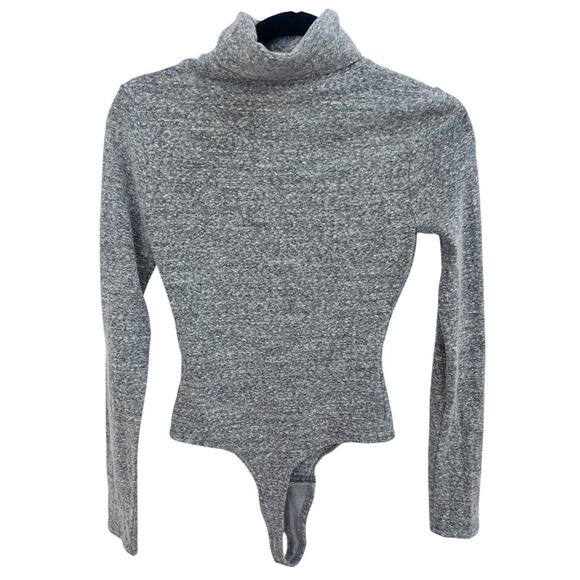 Madewell Turtleneck Bodysuit Long Slv Womens Sz S Heather Smoke Grey Fitted Top - Picture 4 of 7